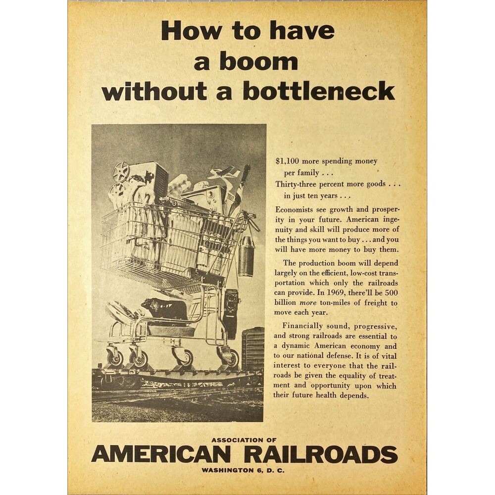 Association of American Railroads "Have a Boom w/o a Bottleneck"Vtg Print Ad '59
